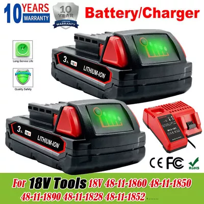 1-2PACK Battery/Charger For Milwaukee M18 XC 3.5 AH Extended Capacity 48-11-1860 • $18.99