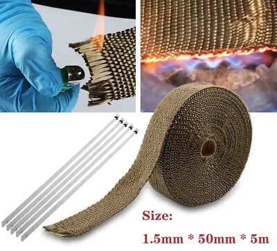 50MM * 5M Roll Titanium Header Manifold Exhaust Heat Pipe Wrap Tape W/ 5 Tie Kit • $11.99