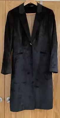 Laura Ashley Black Velvet Coat Size 10-12 Knee Length Button Vgc Nice Quality • £39.99