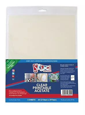 Stix2 Clear Printable Acetate Sheets (inkjet Printer) 100 Micron (A4) S57183 • £6.50