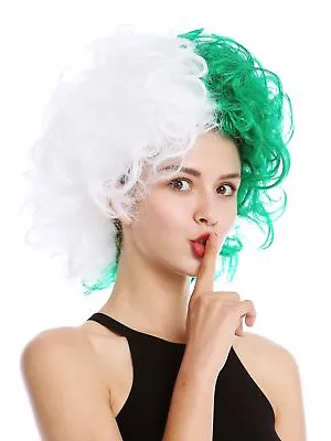 Wig Ladies Men's Crazy Wild Curls Volume Green White Halves Two-Coloured • $9.58