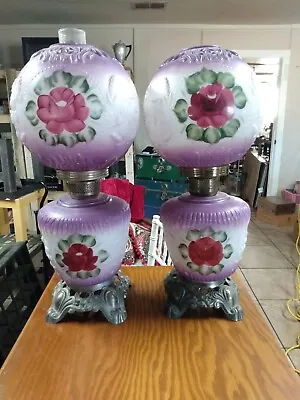 Gone With The Wind Double Globe Handpainted Vintage Hurricane Lamp • $149