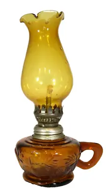 VTG Amber Glass Mini Oil Lamp With Finger Hold Handle Made In Hong Kong • $14.99