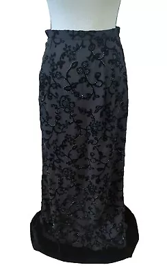 Vintage 90s Black Velvet Maxi Skirt Fairy Goth Grunge Beaded Sheer Overlay Sz 6 • £95.53