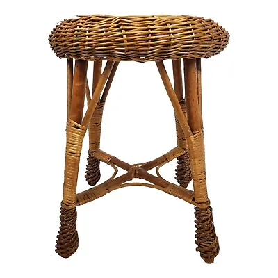 Vintage Rattan Vanity Stool Plant Stand Side Table Albini Mid-Century Modern • $54