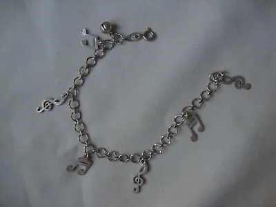 Vintage Music Cleft & 16th Notes 7  Sterling Silver Stamp 925 Lex Charm Bracelet • $19.99