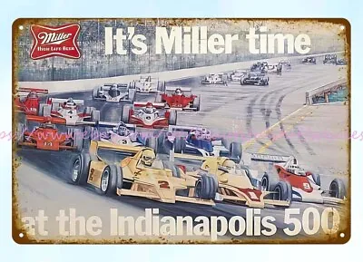 Cool Home Decor It's Miller Time Car Racing Indianapolis 500 Metal Tin Sign • $18.85