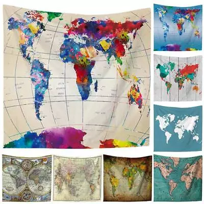 $9.87 • Buy Vintage World Map Watercolor Printed Tapestry Home Room Wall Hanging Art Decor