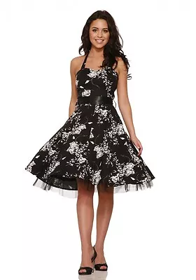 H&R LONDON GRAPHITE HALTER COCKTAIL 50s PINUP RETRO VINTAGE PUNK PARTY DRESS • $44.99