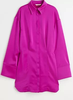 H&M Pink Magenta Dress Shirt Front Dress With Sleeves  Size M • $39