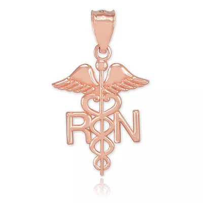 Rose Gold Caduceus Registered Nurse (RN) Herald's Staff Charm Pendant • $139.99