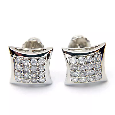 Men's Hip Hop Micro Pave Silver Plated Puffed Dome Kite Screw Back Earrings 904S • $9.99