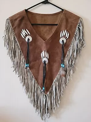 Native American Child's Suede Leather Chest Garment Fringe Beads • $39.99