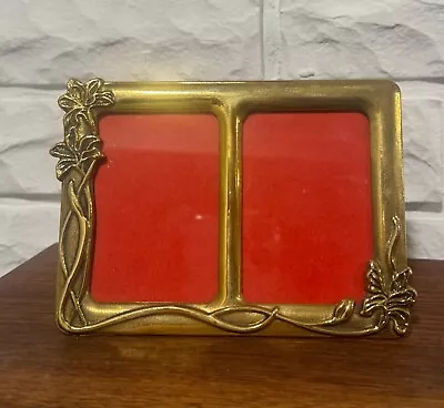 Vintage Brass Double Photo Frame Art Nouveau Made In Italy • $17.95