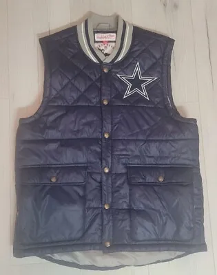 VTG RARE Mitchell & Ness Throwbacks NFL Cowboys Quilted Snap Puffer Vest MED • $59.99