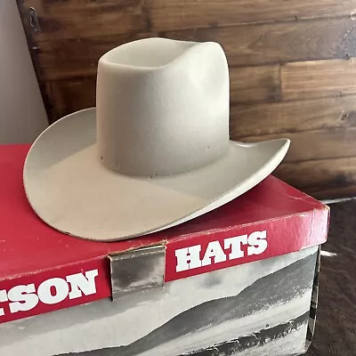 John B. Stetson 4X Beaver 6 7/8 Cowboy Hat Original Box 90s Vintage • $79.99