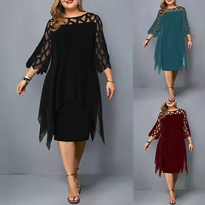 $38.05 • Buy Plus Size Women Midi Dress Lace Ladies Evening Cocktail Formal Party Dress AU