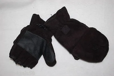 Mens FINGERLESS GLOVES W/ MITTENS COVER Black Fleece ONE SIZE • $10.99