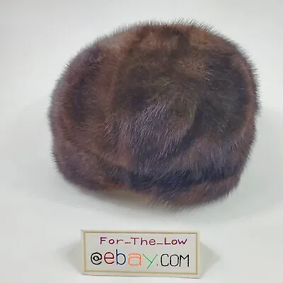 Genuine Mink Fur Pillbox Style Hat Brown Mahogany 1 Size Fits Most 21in. / 54cm. • $37.36