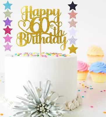 Glitter Happy Birthday Cake Topper Decoration 18th 30th 50th 60th 70th 80th 90th • £3.09