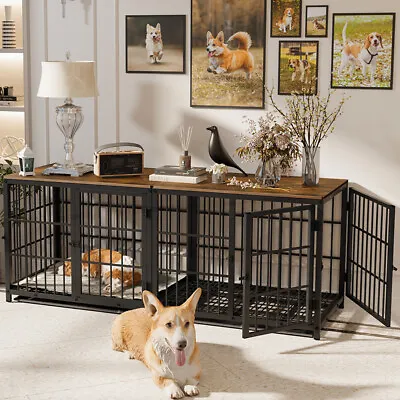 XL Large Wooden Dog Crate Pet Cage Strong Wire Kennel Indoor End Table Furniture • $279.98