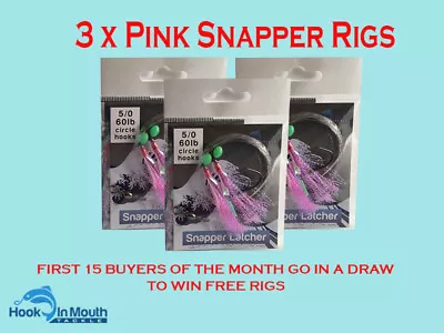 $20 • Buy 3 Surf Fishing Rigs - Pink - Paternoster - 60lb 5/0 Circle Hooks Salmon Snapper 