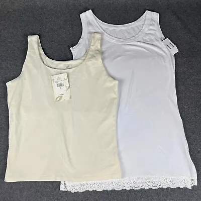 J JILL Tank Womens Ivory Sleeveless Cami Top W/ Epitome White Lace Stretch Fit • $31.19