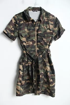 Select Womens Zip Front Camo Dress With Belt - Khaki -Size 10 (g86) • £4.99