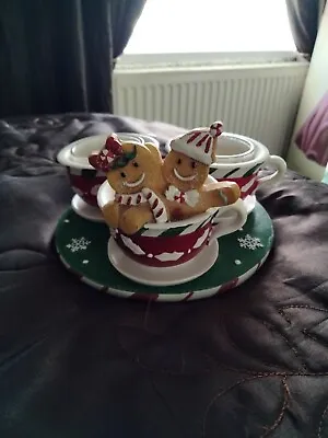 Yankee Candle Christmas Gingerbread Men Teacups Double T Light Holder • £35