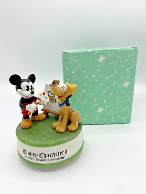 Rare Ceramic DISNEY MICKEY PAINTING PLUTO MUSIC BOX Sankyo Shoji Co. • $49