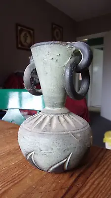 £2.95 • Buy Unusual 14 Cm Vintage Ring Handled Urn Vase Hand Made Clay Detailed