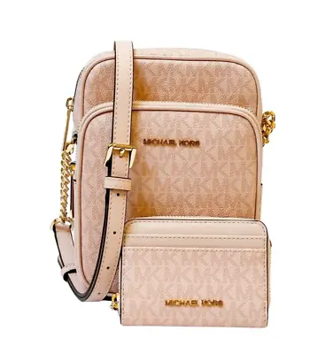 Michael Kors Jet Set Flight Chain Crossbody Bag + Card Case Wallet Set Mk Pink • $198.49