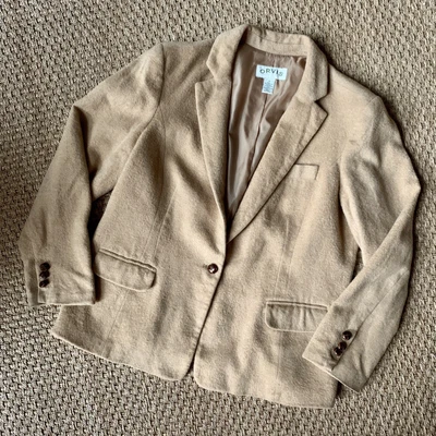 $44 • Buy Vintage Orvis 100% Camel Hair Coat Jacket Blazer 1 Button SZ 18 Womens Beige