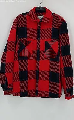 Wax London Mens Red Blue Plaid Cotton Blend Long Sleeve Shirt Jacket Size Small • $34.99