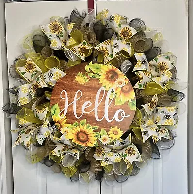 Sunflower Bee Hello Wreath • $40