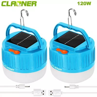 2x 120W Solar Outdoor Camping LED Light USB Rechargeable Emergency Hanging Lamp • $12.99