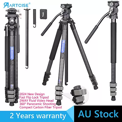 Compact Carbon Fiber Tripod Flip Lock Tripod W/Fluid Video Head Panoramic Head • $170