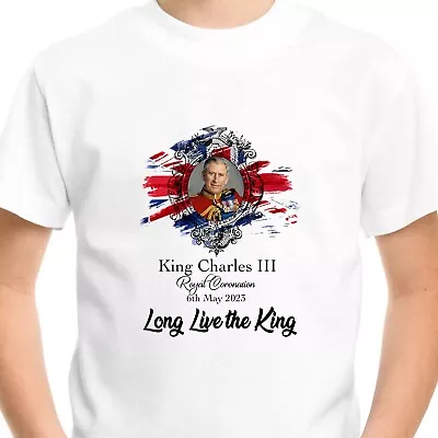 King Charles III T-Shirt 2023 Union Jack Crown Men Women Kids Coronation V1 • £7.99