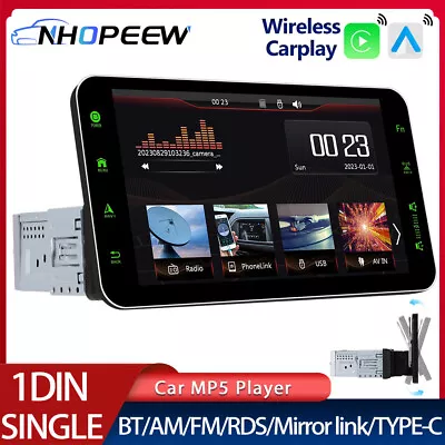 Single 1 DIN 9  Wireless Apple CarPlay Car Stereo Radio AM FM RDS + Phone Holder • $139.99