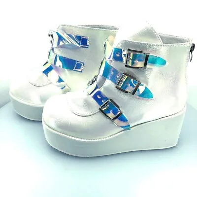 $52.99 • Buy Lucky Step Womens Size 10 Zip Up White Hologram Platform Shoes