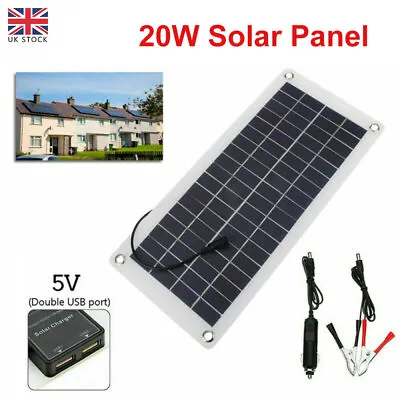 20W Solar Panel 12 Volt Trickle Battery Charger For Car Van Caravan Boat UK NEW • £17.09