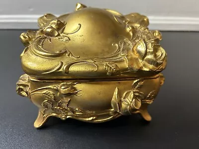 Vintage Art Nouveau Gold Metal Jewelry Casket Box • $38