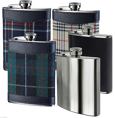 Hip Flask  Stainless Steel With Leather And Tartan In Different Colours - 8oz • £4.99