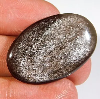 27.ct Natural Silver Sheen Fire Obsidian Oval Cabochon Jewelry Gemstone A2=251 • $9.90