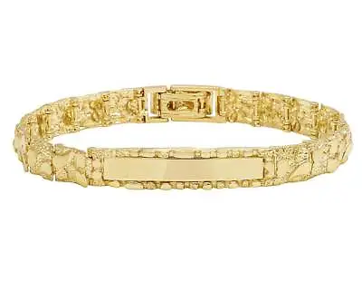 Men's Real 10K Yellow Gold Nugget Style Designer Solid ID Bracelet 10MM 8  • $1569.99