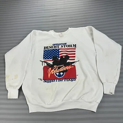 Vintage Military Sweater Mens Large White Desert Storm USA Flag Sweatshirt • $9.94