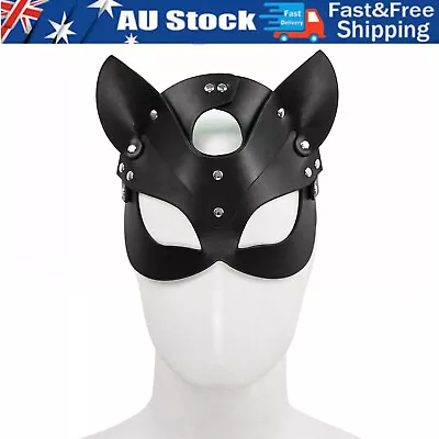 Soft PU Leather Adjustable Cat Mask Restraint Hood Roleplay Sensory Deprivation • $16.89