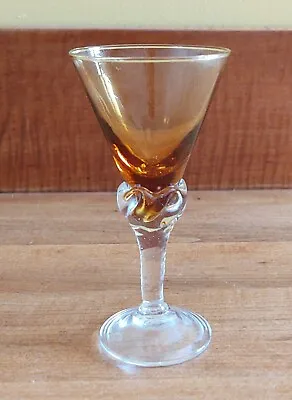 Vintage Mini Martini Shot Glass Amber Top Twisted Clear Stem 4-1/4  Tall • $4.99