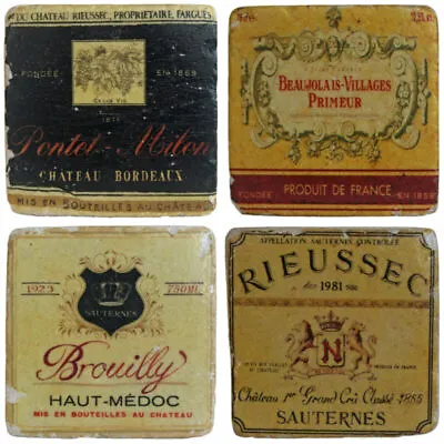 £13.95 • Buy French Wine Label Coasters Boxed Set Of 4 Tiles Vintage Antique Shabby Chic