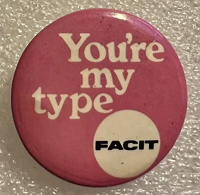 Facit Typewriters Advertsing Button 1970’s Round  Pink Vintage Pin Advertisement • $14.99